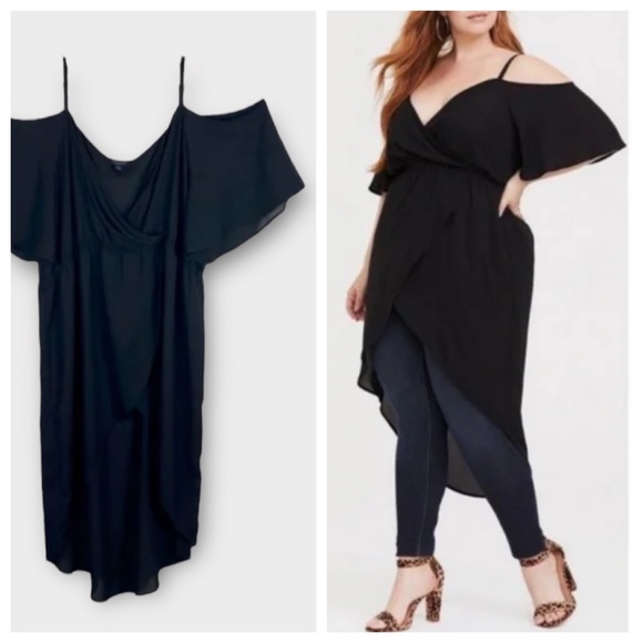 torrid Tops - torrid Hi-Lo Cold Shoulder Georgette Top in Deep Black 5X